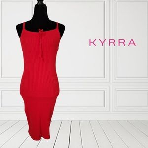 KYRRA Red Ribbed Bodycon Dress
